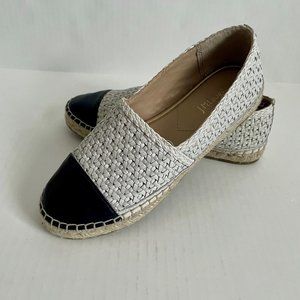 J. McLaughlin Redding 2 Espadrille White/Navy Flat Leather Slip On Shoe 6.5